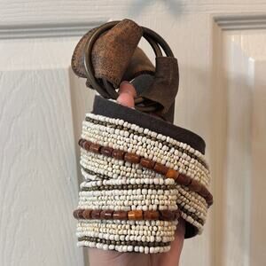 Old Navy Y2K Brown and White Cotton and Leather Beaded Belt size large